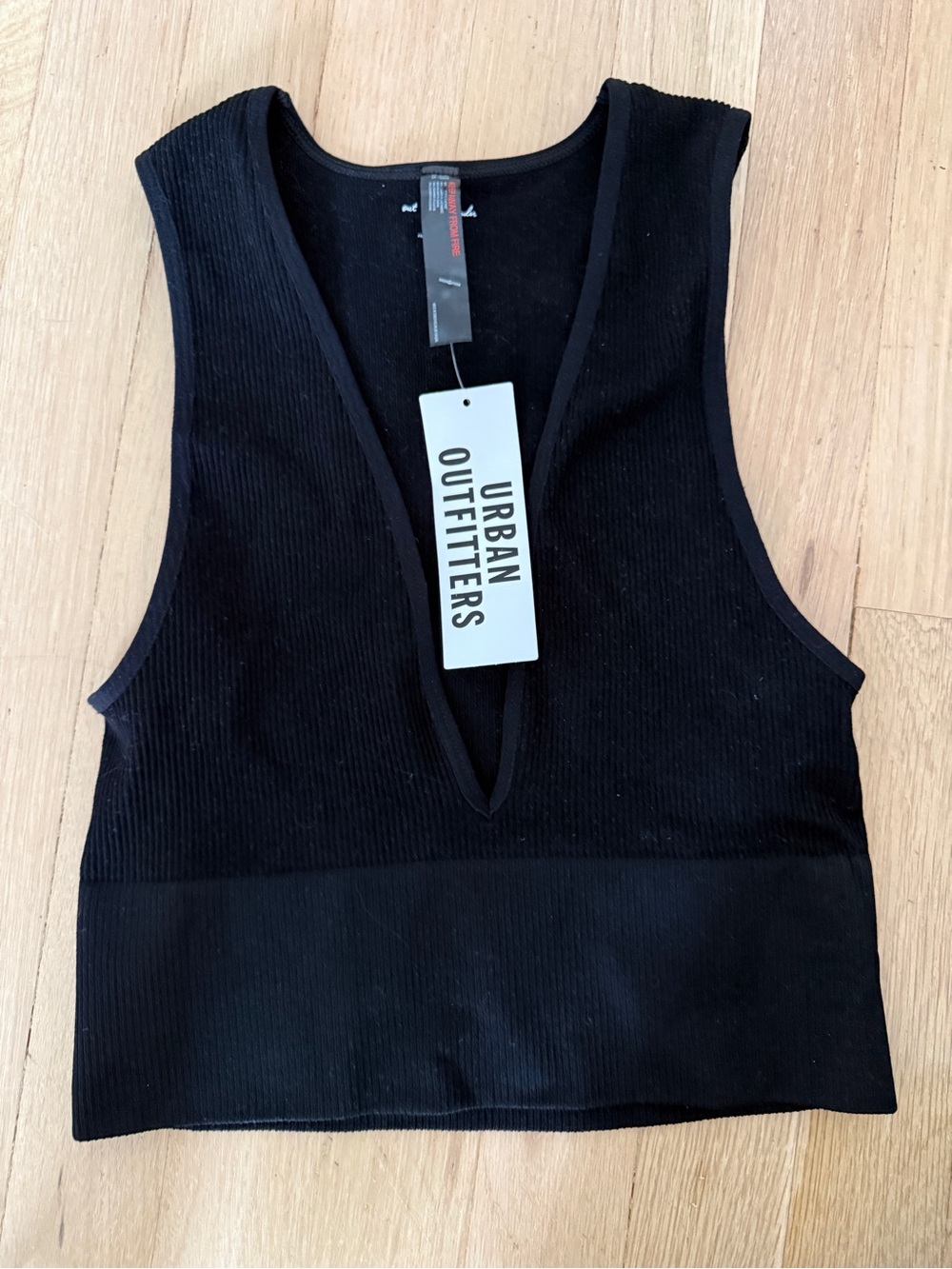 Urban Outfitters Black Ribbed Deep V-Neck Crop Tank